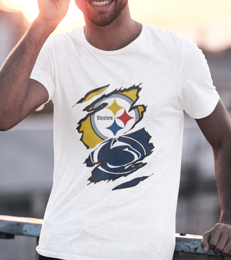 Pittsburgh Steelers Penn State Scratched Logo Fusion Beneath The Surface T-Shirt
