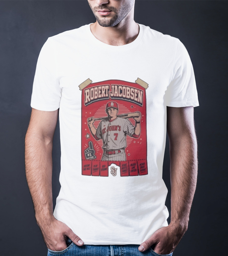 Robert Jacobsen St John's 7 Red Storm Defend The Hill Play Tough Blood Line United T-Shirt