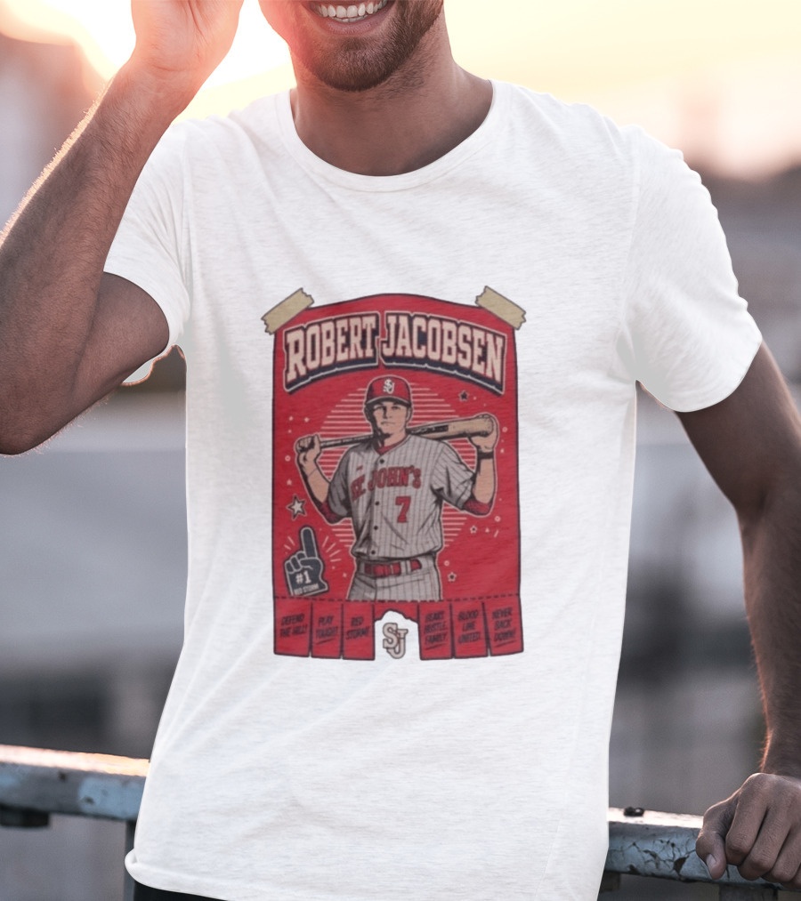 Robert Jacobsen St John's 7 Red Storm Defend The Hill Play Tough Blood Line United T-Shirt