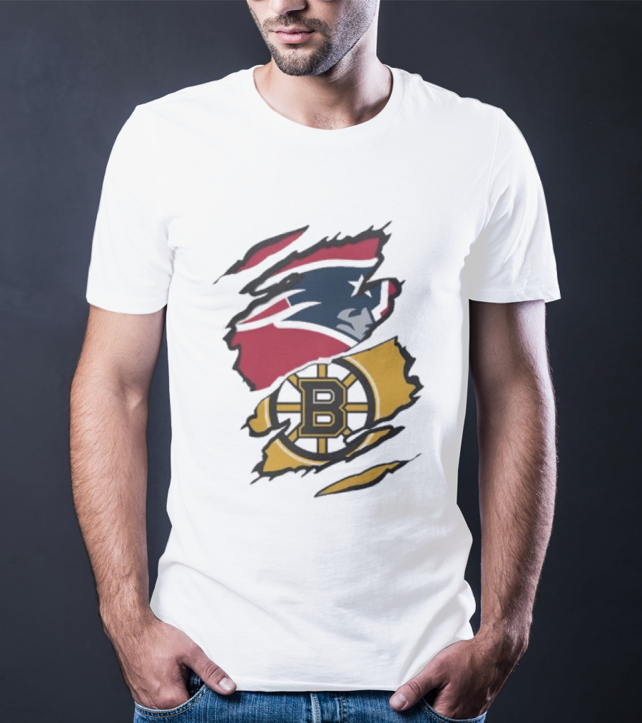 New England Patriots Boston Bruins Beneath The Surface Team Crossover Heritage T-Shirt