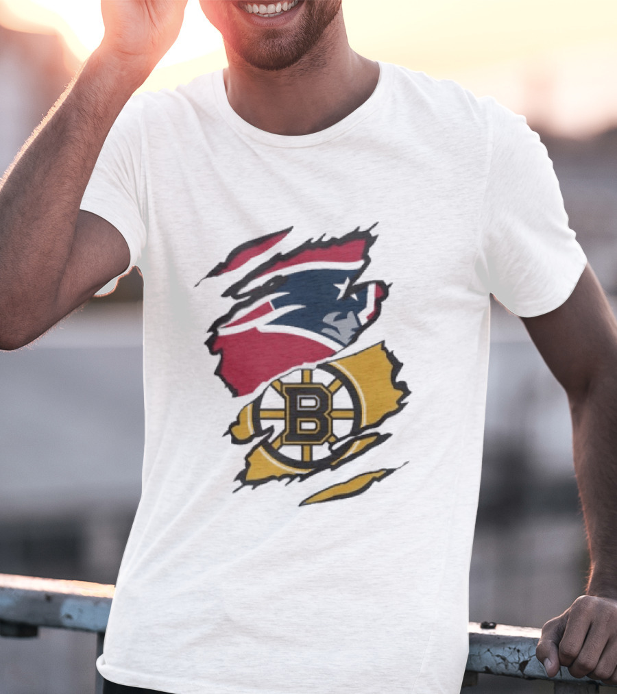 New England Patriots Boston Bruins Beneath The Surface Team Crossover Heritage T-Shirt
