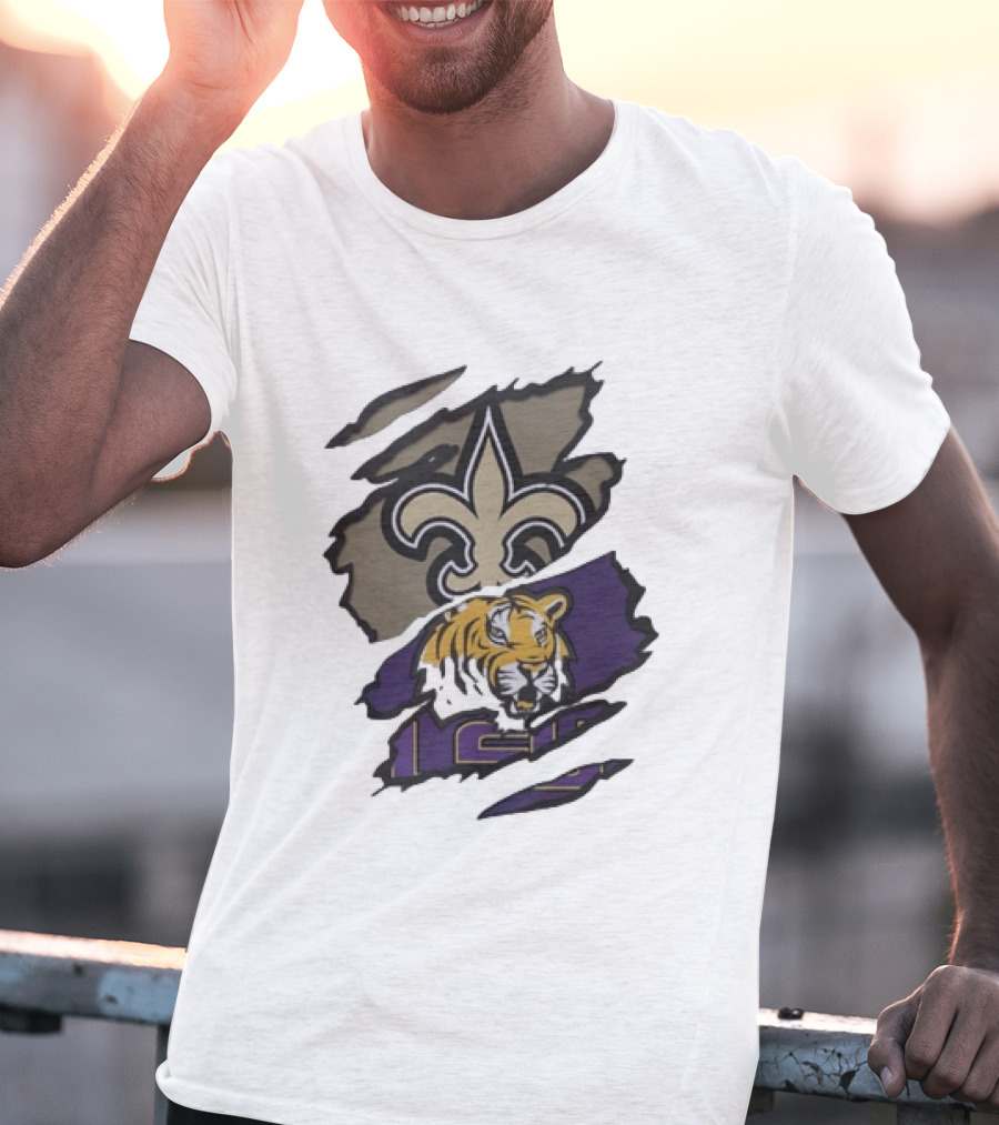 New Orleans Saints LSU Tigers Beneath The Surface Fleur De Lis Tiger Split T-Shirt