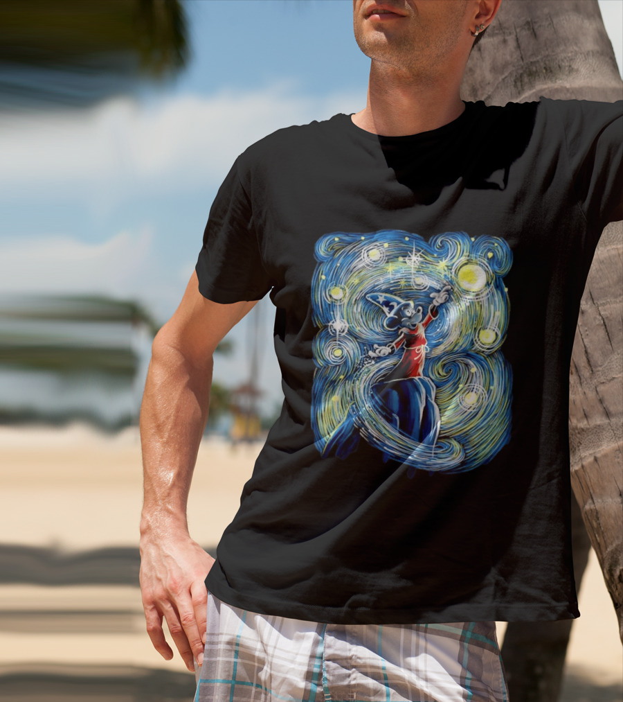 Sorcerer Mickey Mouse Fantasia Starry Night Whirlwind Stars T-Shirt