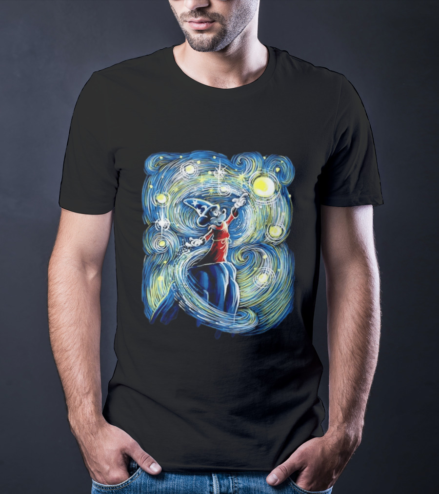 Sorcerer Mickey Mouse Fantasia Starry Night Whirlwind Stars T-Shirt