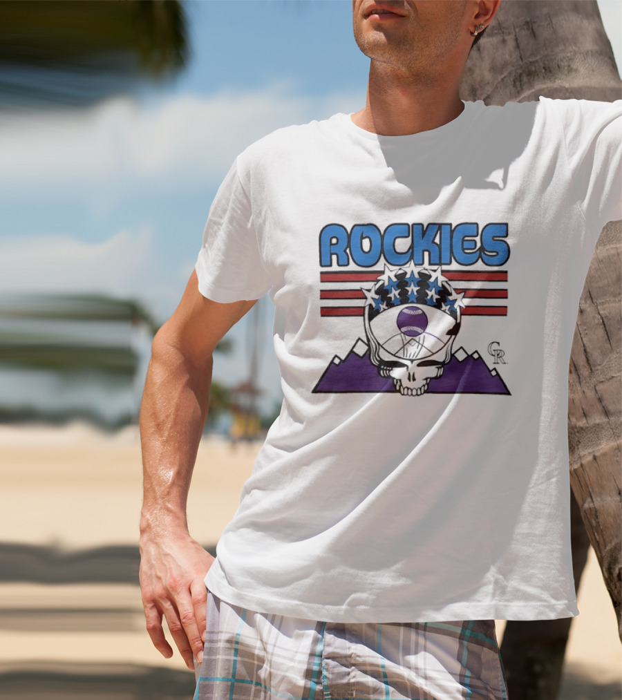 Rockies Skull Grateful Dead CR Baseball T-Shirt