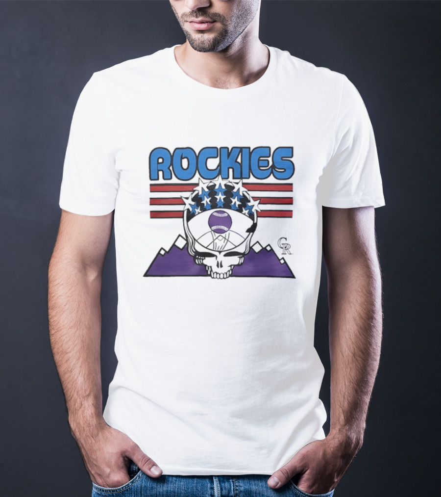 Rockies Skull Grateful Dead CR Baseball T-Shirt