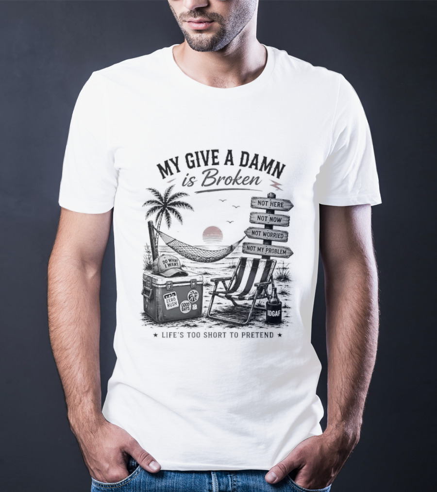 My Give A Damn Is Broken Beach Hammock Palm Trees Sunset Relaxation T-Shirt