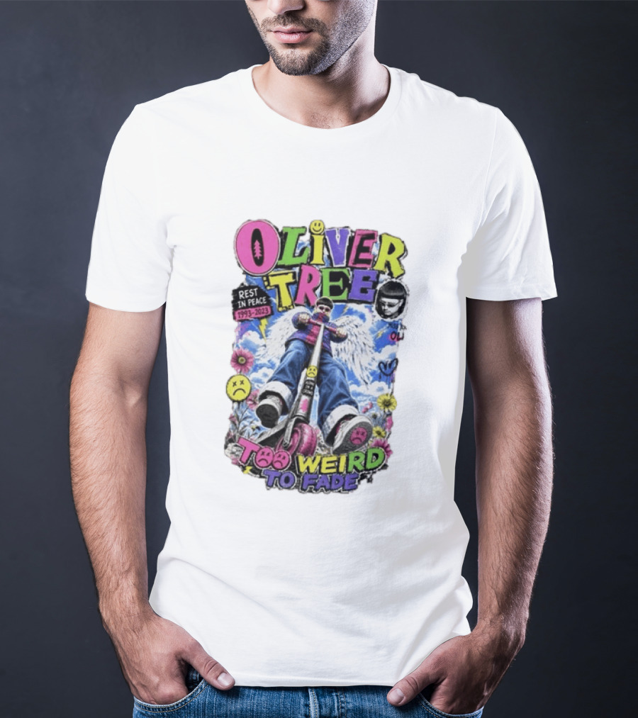 Oliver Tree Rest In Peace 1993 2023 Too Weird To Fade Angel Wings Scooter Floral T-Shirt