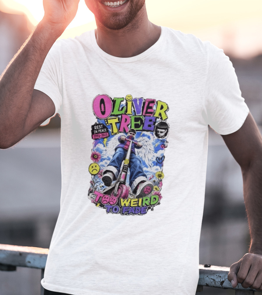 Oliver Tree Rest In Peace 1993 2023 Too Weird To Fade Angel Wings Scooter Floral T-Shirt