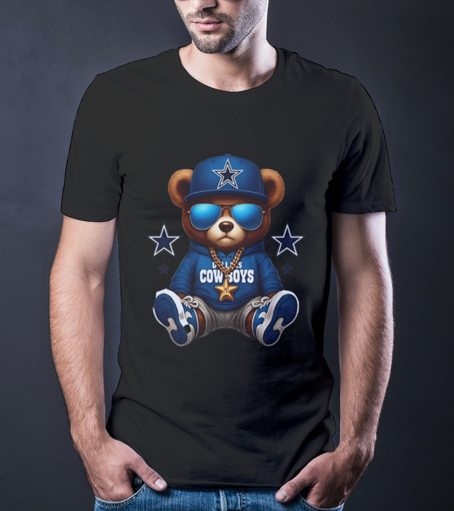 Dallas Cowboys Bear Branded Attire With Blue Cap And Star Chain T-Shirt
