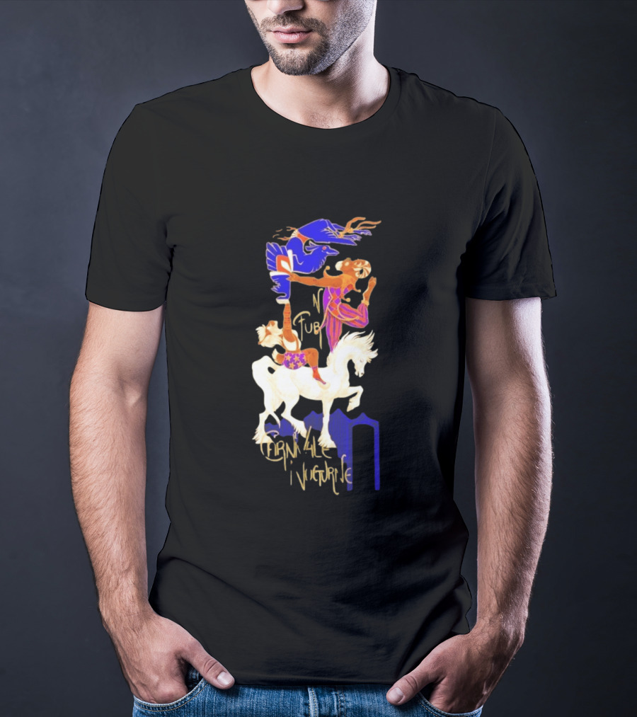 Carnivale Nocturne Jester And Horse With Vibrant Circus Animal And Bird T-Shirt