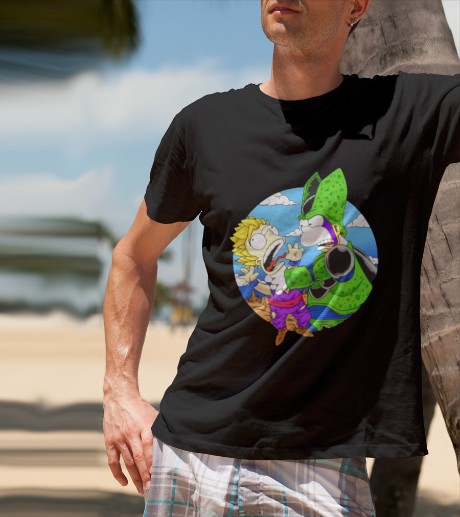Gohan Cell Dragon Ball Z Bart Homer Simpson Mashup Clash T-Shirt