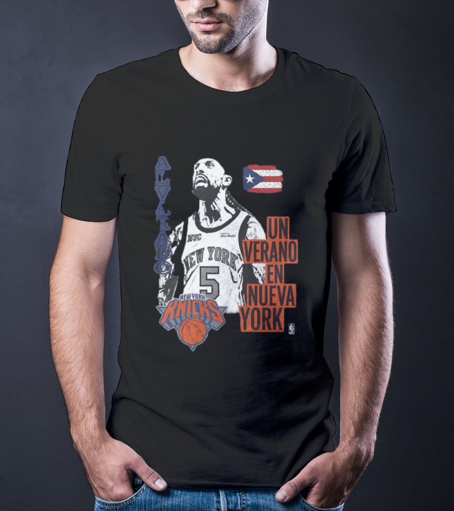 Alvarado New York Knicks NBA Un Verano En Nueva York Puerto Rico Flag 2026 T-Shirt