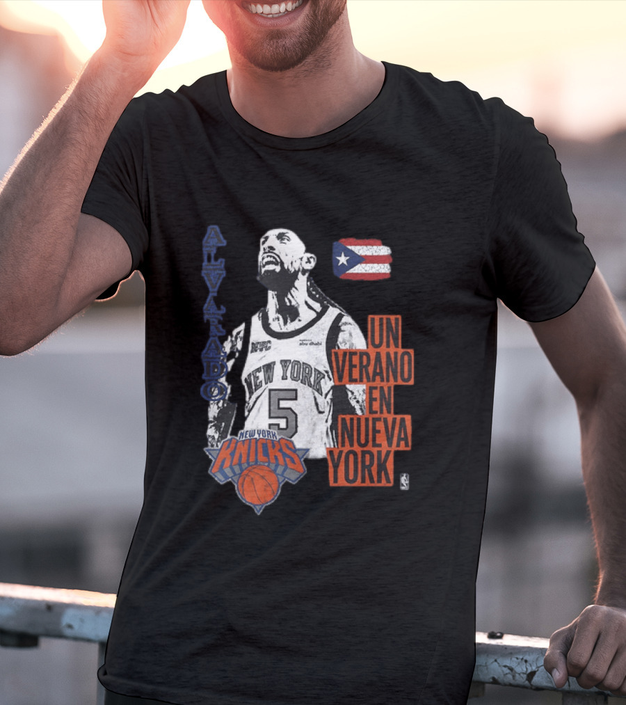 Alvarado New York Knicks NBA Un Verano En Nueva York Puerto Rico Flag 2026 T-Shirt