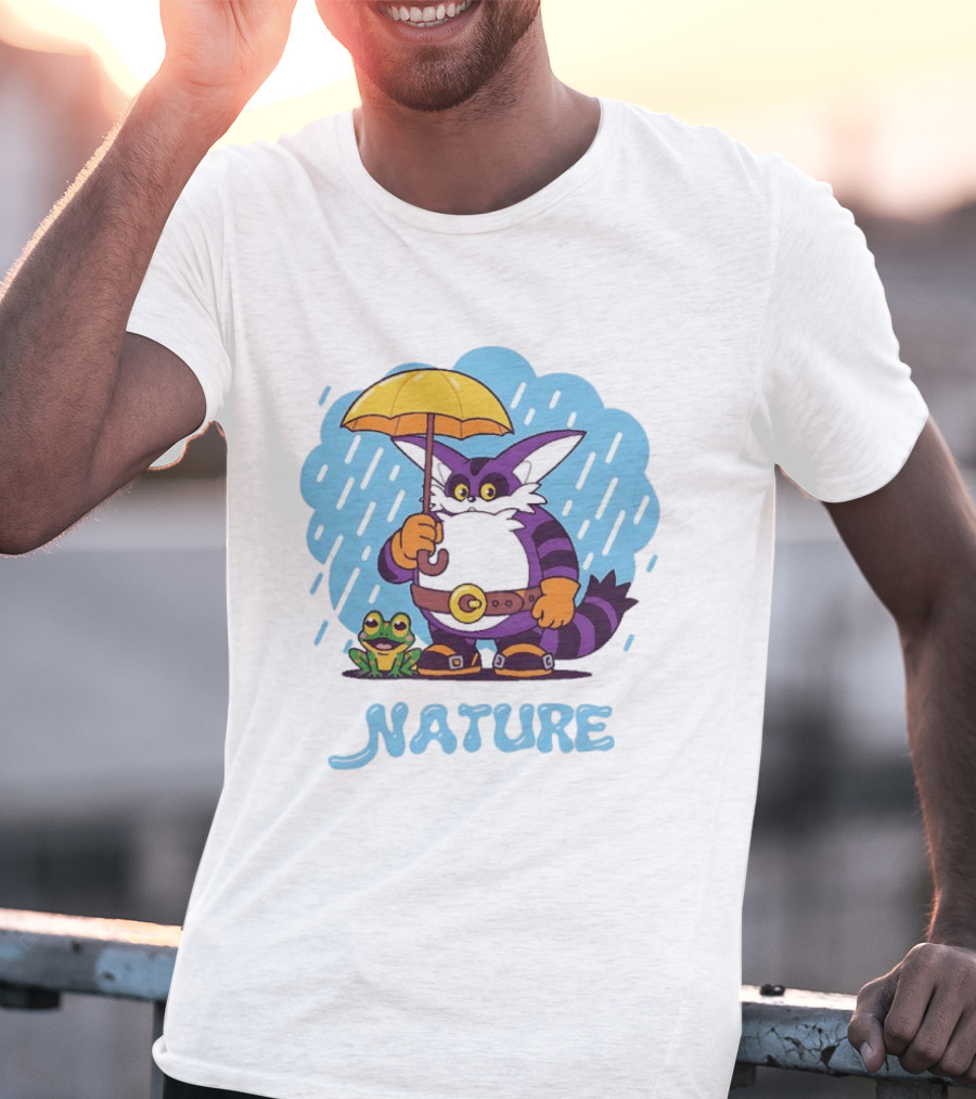 Big The Cat Froggy Nature Holding Umbrella In Rain T-Shirt