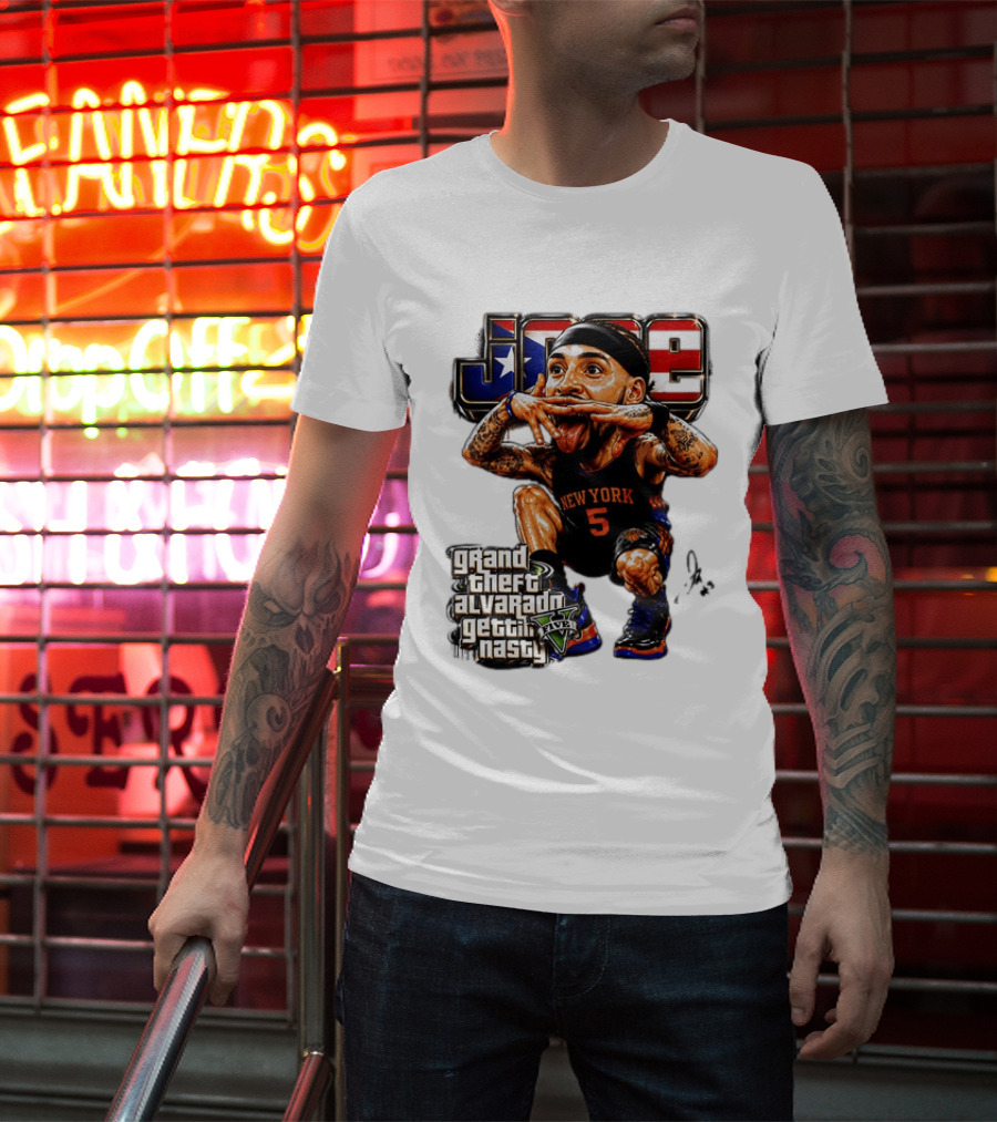 Grand Theft Alvarado New York Knicks Gettin Nasty Caricature T-Shirt