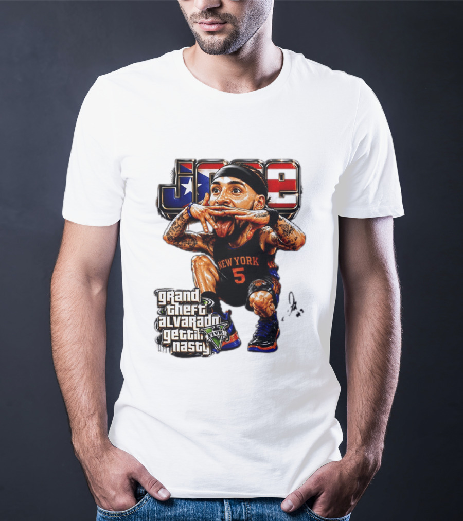 Grand Theft Alvarado New York Knicks Gettin Nasty Caricature T-Shirt