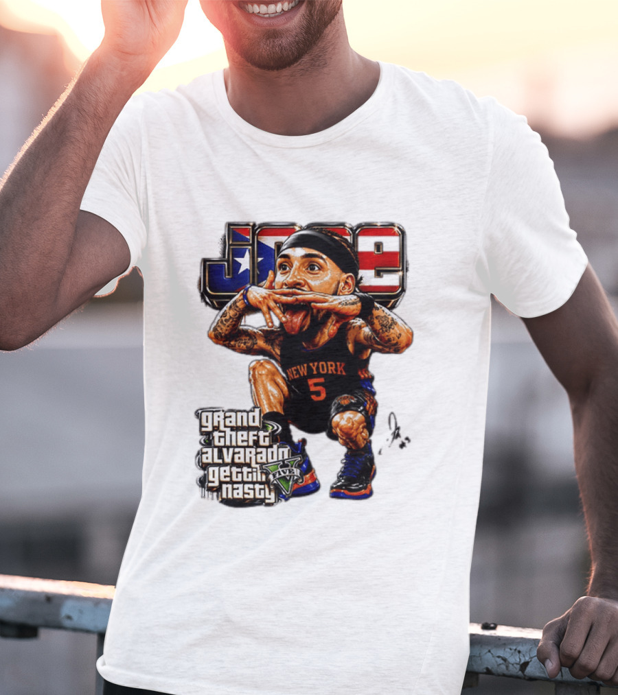 Grand Theft Alvarado New York Knicks Gettin Nasty Caricature T-Shirt