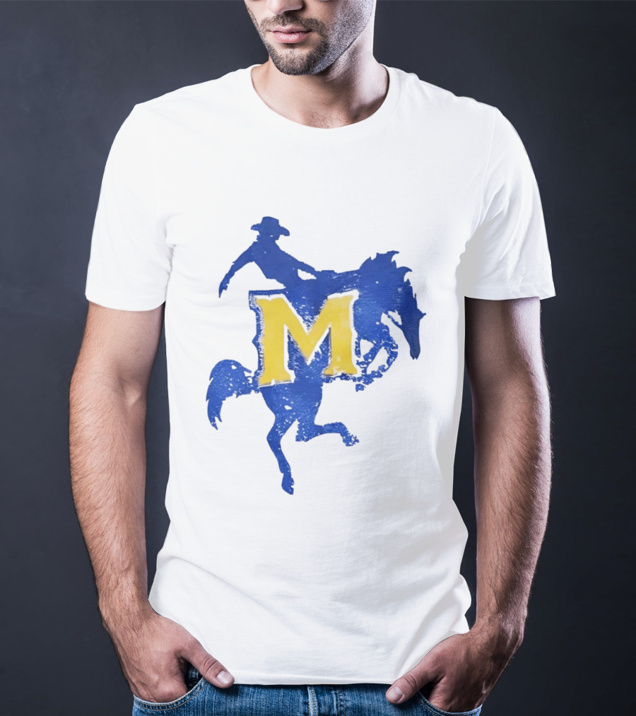 McNeese State University Cowboy M Letter Blue And Yellow T-Shirt