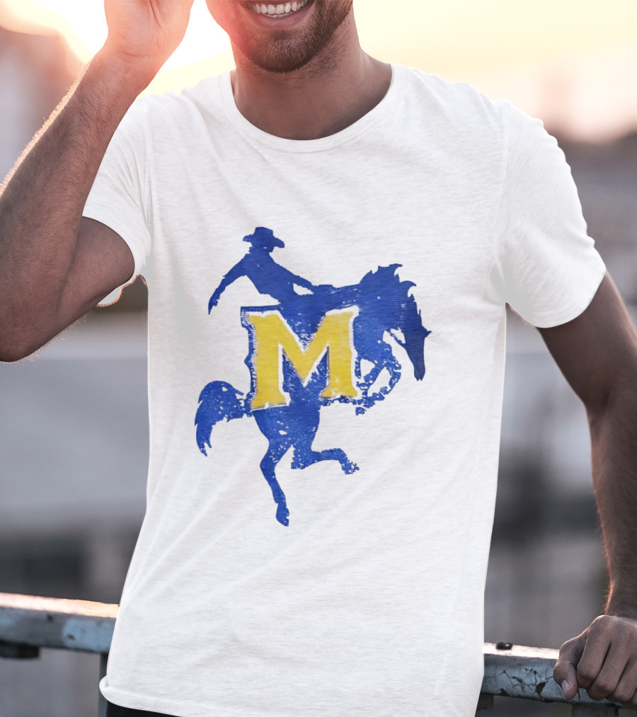 McNeese State University Cowboy M Letter Blue And Yellow T-Shirt