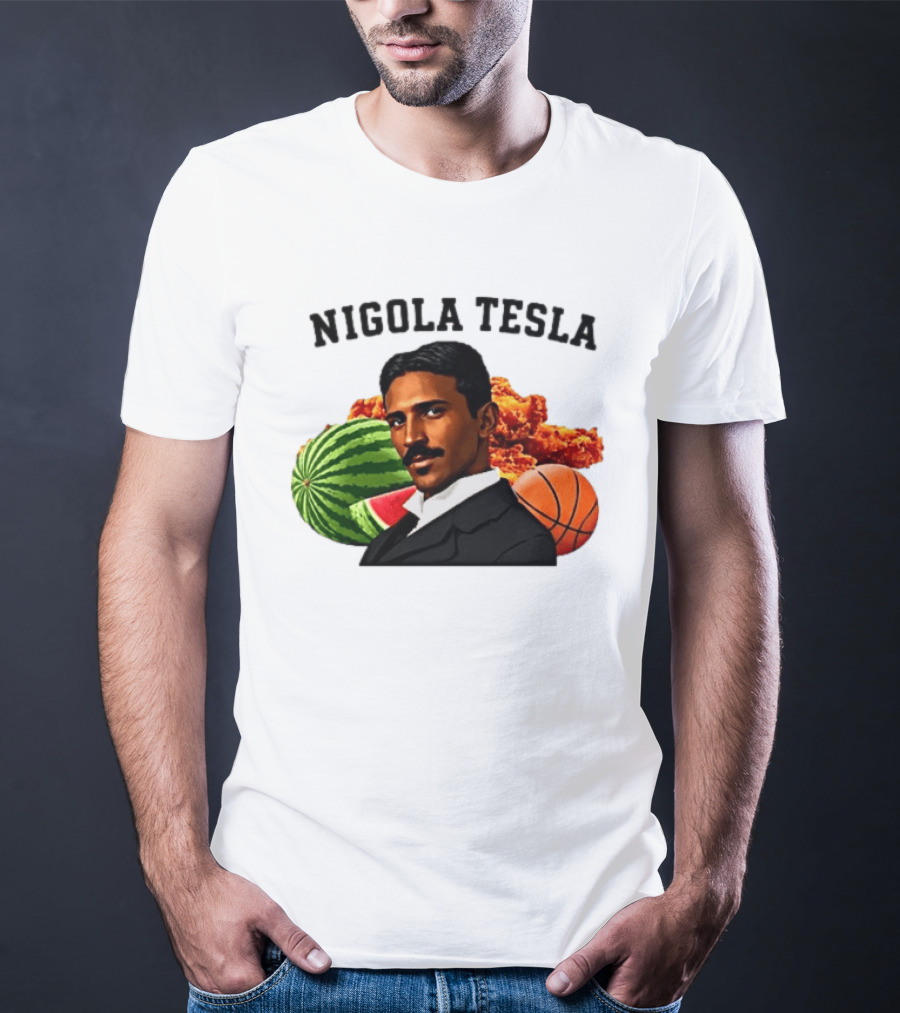 Nigola Tesla Watermelon Fried Chicken Basketball Fusion T-Shirt
