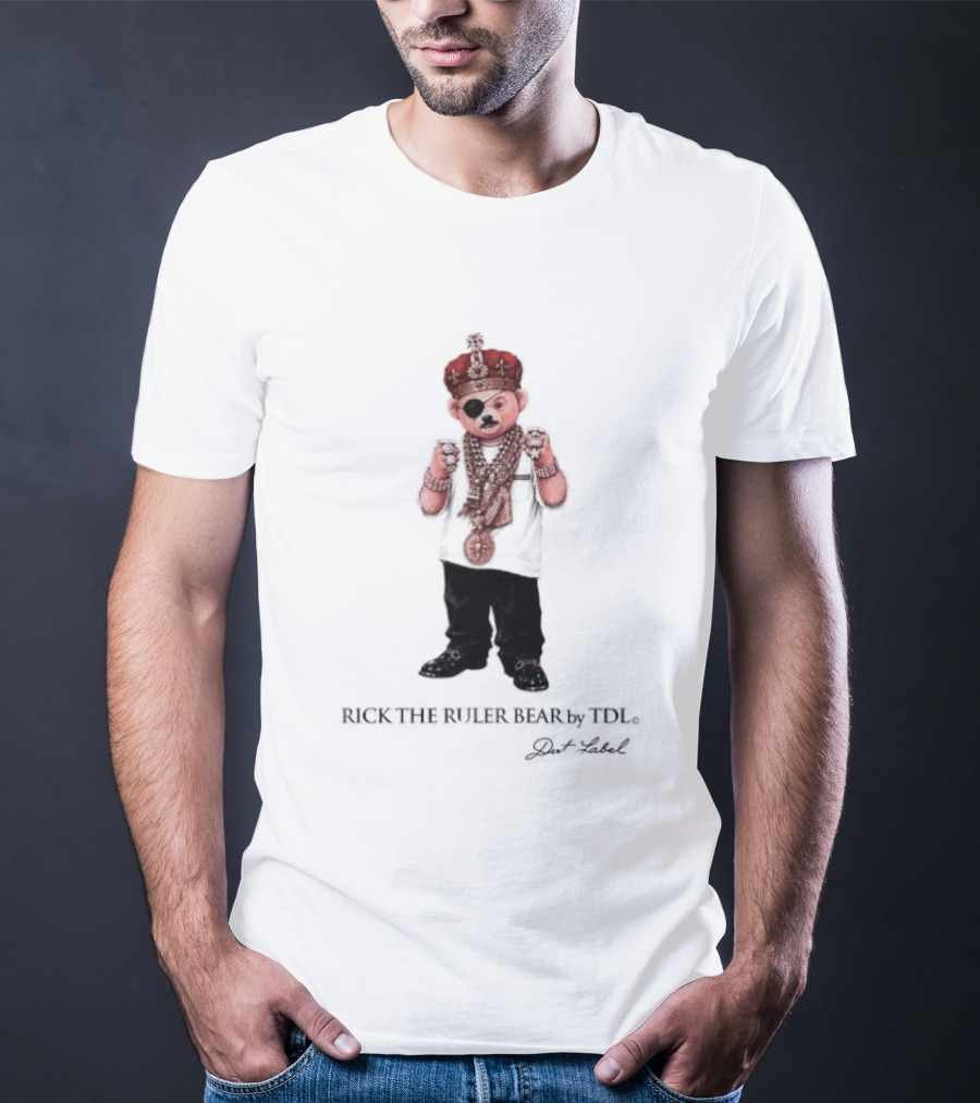 Rick The Ruler Bear Slick Rick Hip Hop TDL Dut Label Iconic Crown Eyepatch T-Shirt
