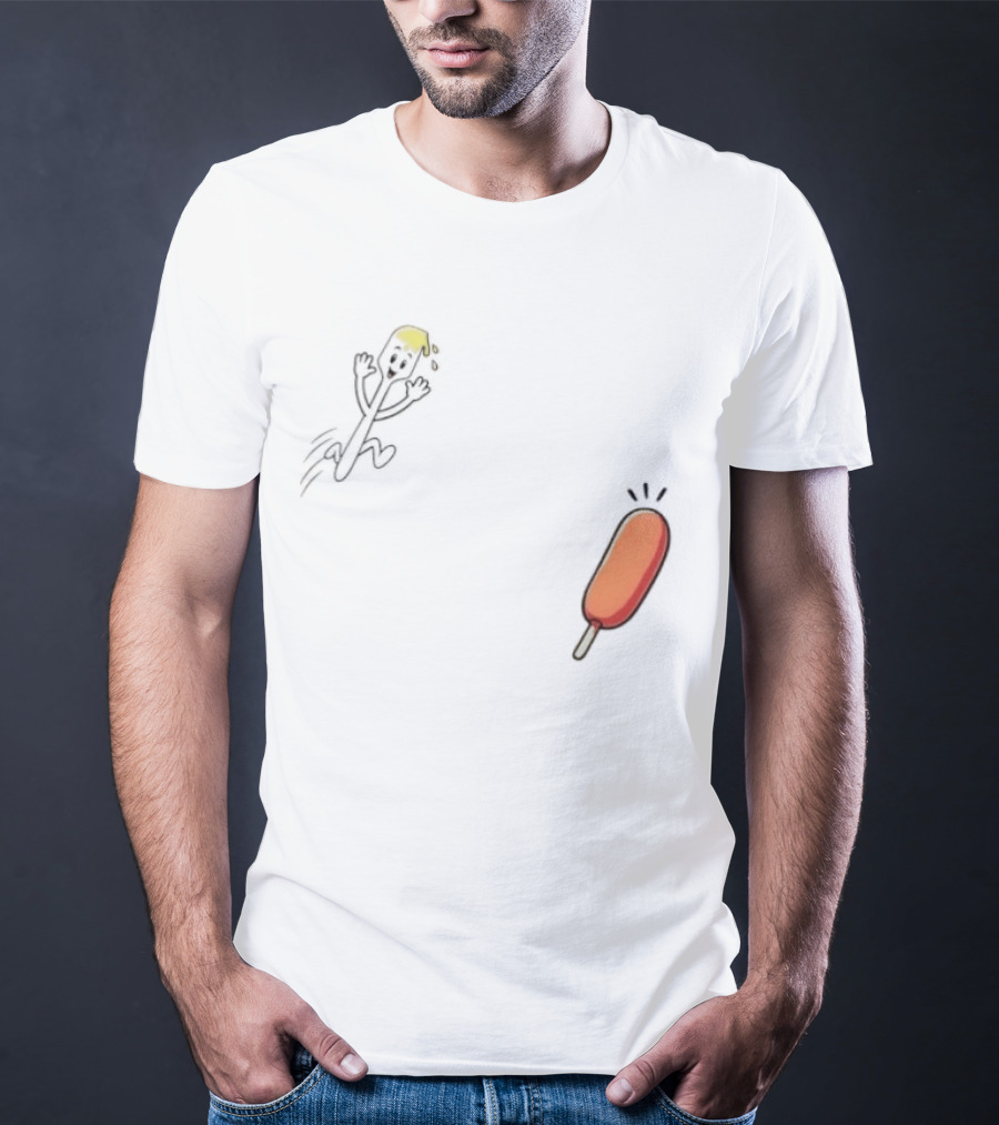 Spork Vs Corn Dog Humorous Food Chase Cartoon T-Shirt