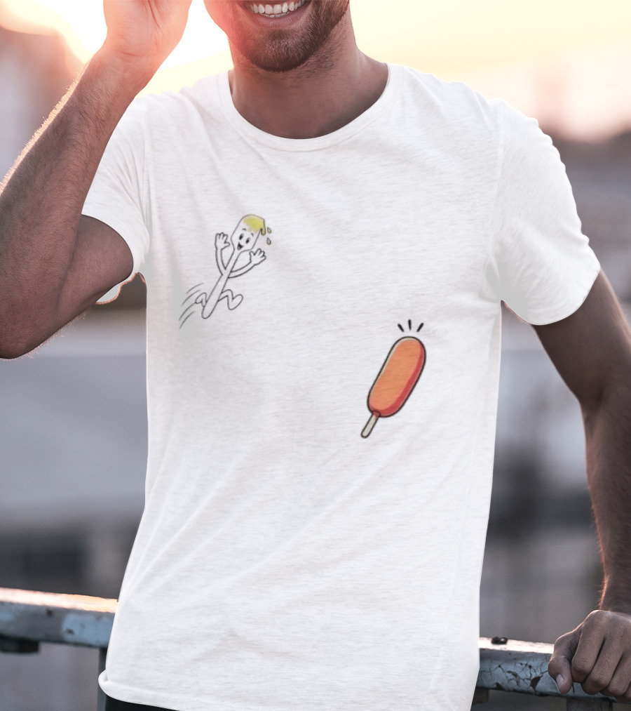 Spork Vs Corn Dog Humorous Food Chase Cartoon T-Shirt