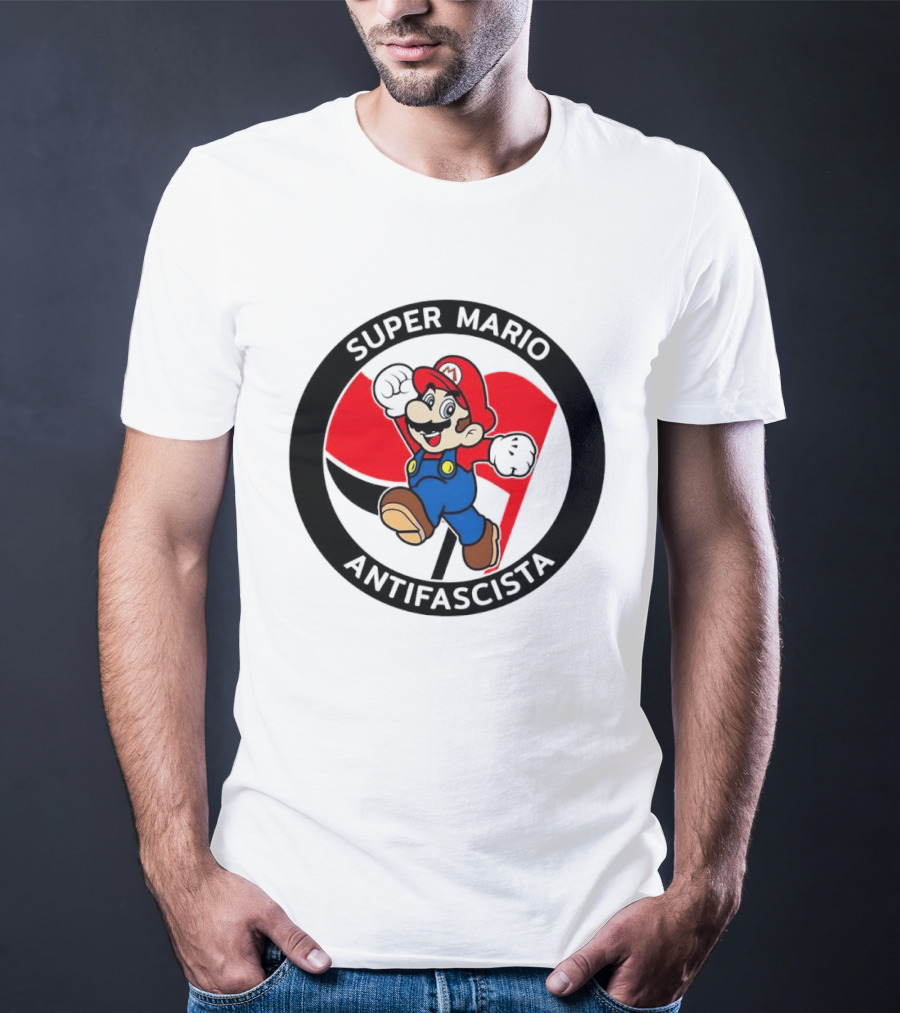 Super Mario Antifascista Red Black Flag Icon Protest T-Shirt