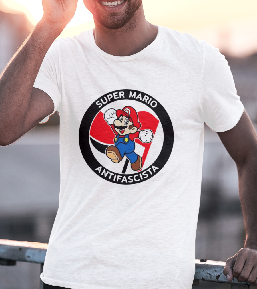Super Mario Antifascista Red Black Flag Icon Protest T-Shirt