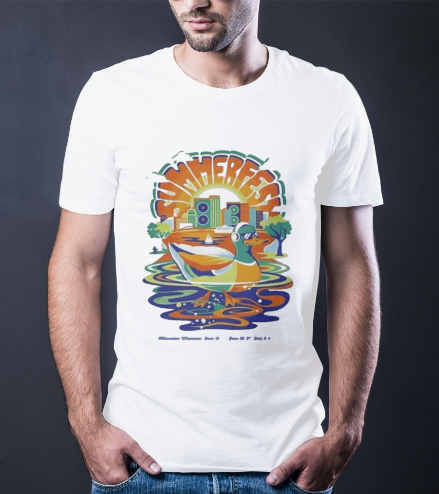 Summerfest Music Festival Milwaukee June 18 20 2026 Duck Art With Headphones Cityscape T-Shirt