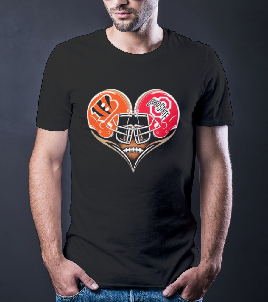 Bengals Ohio State Buckeyes Heart Helmet Football Love T-Shirt