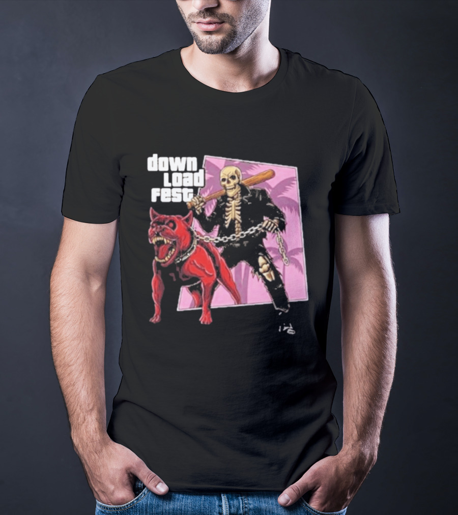 Download Fest Skeleton With Dog Baseball Bat June 2026 Grand Fest Auto GTA T-Shirt