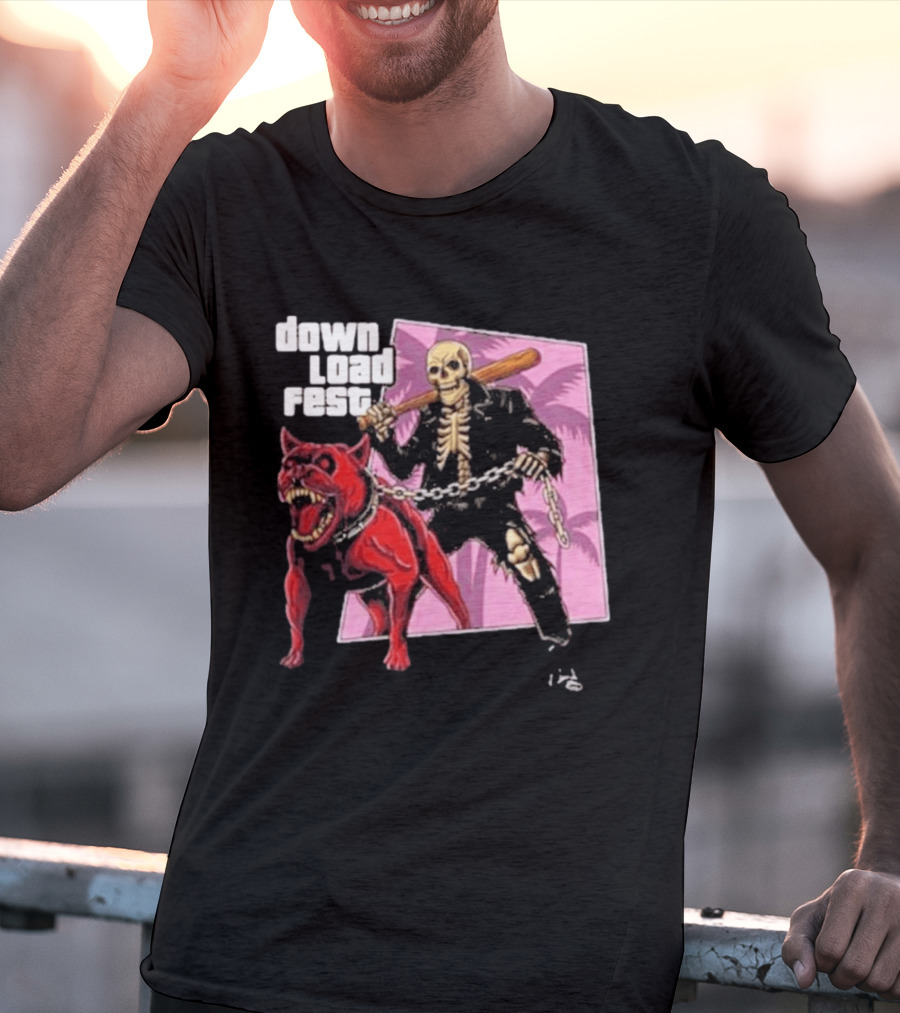 Download Fest Skeleton With Dog Baseball Bat June 2026 Grand Fest Auto GTA T-Shirt
