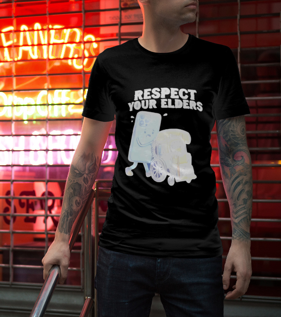 Respect Your Elders Smartphone And Vintage Telephone T-Shirt