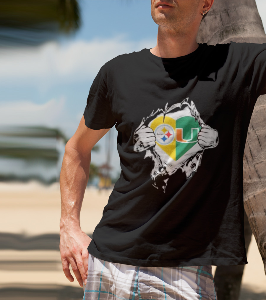 Steelers Miami Hurricanes Heart In My DNA Hands Football Fan Pride T-Shirt