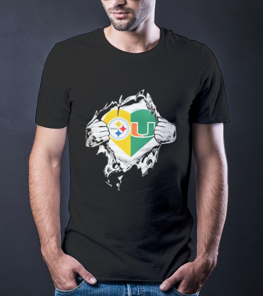 Steelers Miami Hurricanes Heart In My DNA Hands Football Fan Pride T-Shirt