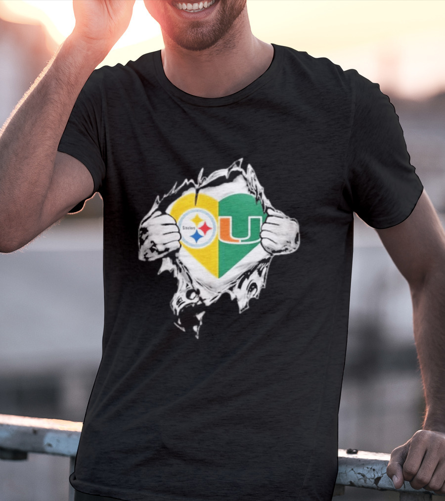 Steelers Miami Hurricanes Heart In My DNA Hands Football Fan Pride T-Shirt