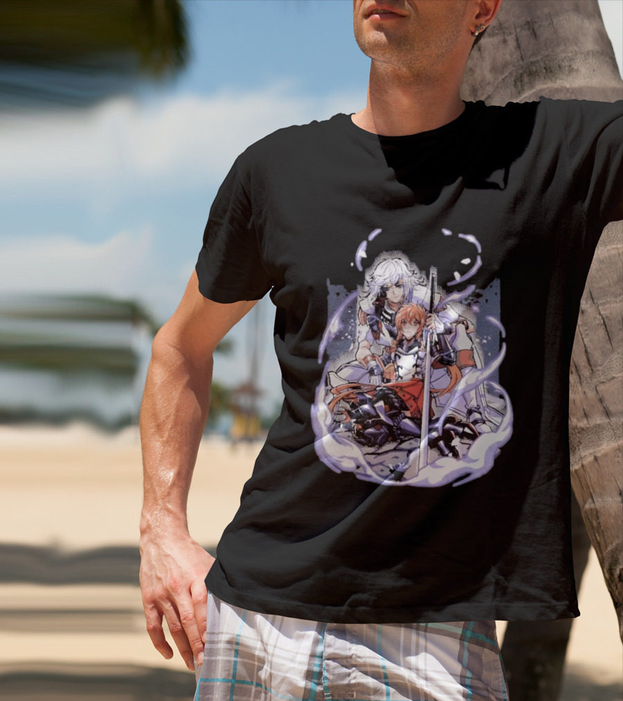 Tragic Couple Heart Anime Fantasy Duo With Sword And Armor T-Shirt