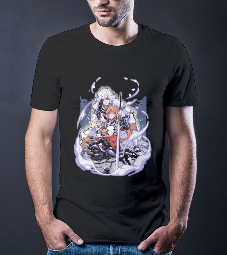 Tragic Couple Heart Anime Fantasy Duo With Sword And Armor T-Shirt