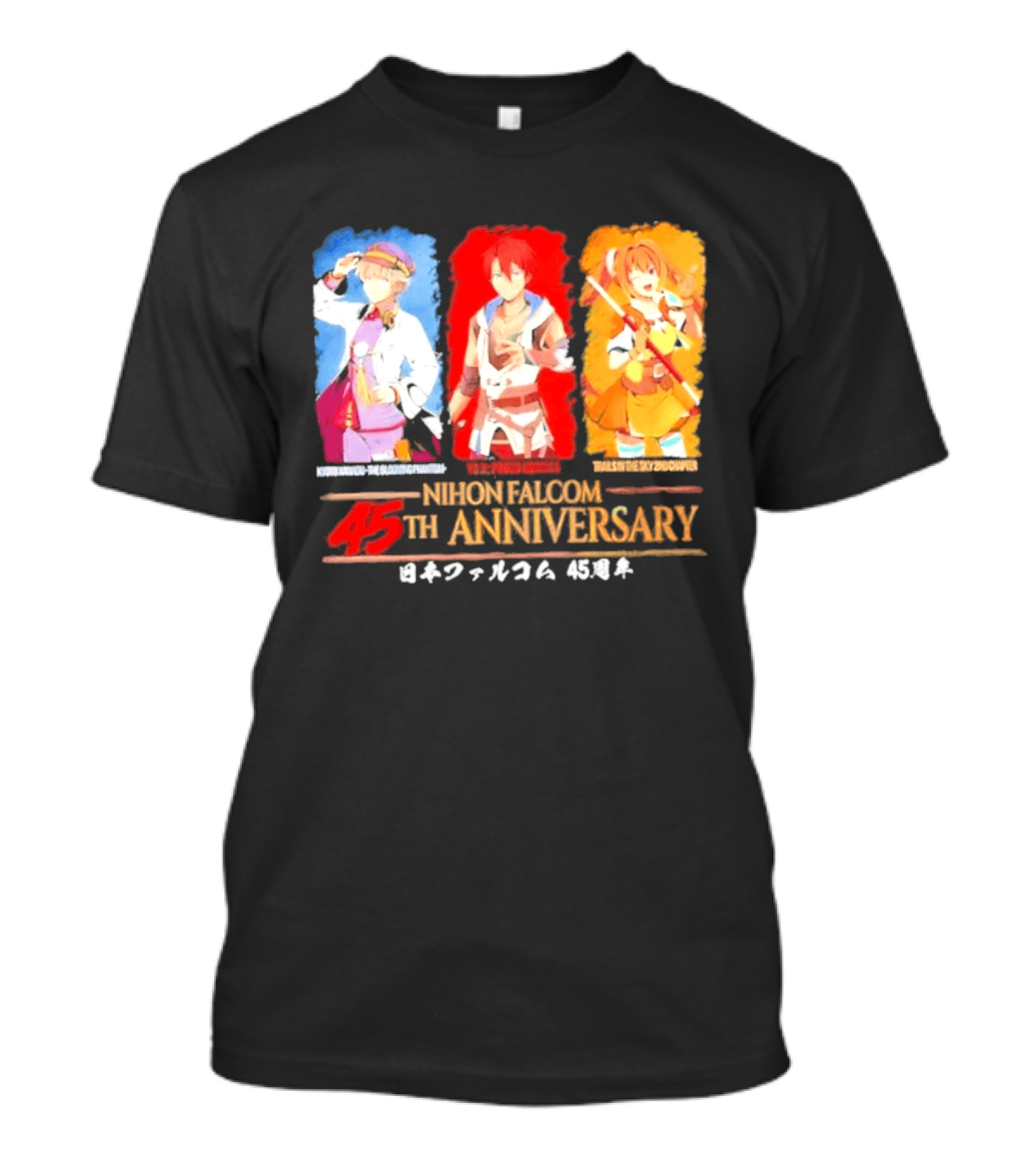 Nihon Falcom 45th Anniversary Characters Illustration In Japanese T-Shirt