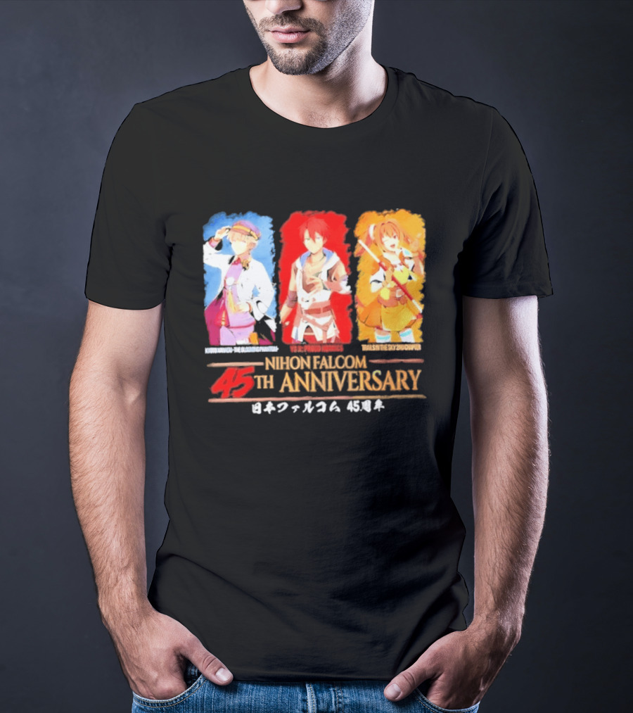 Nihon Falcom 45th Anniversary Characters Illustration In Japanese T-Shirt