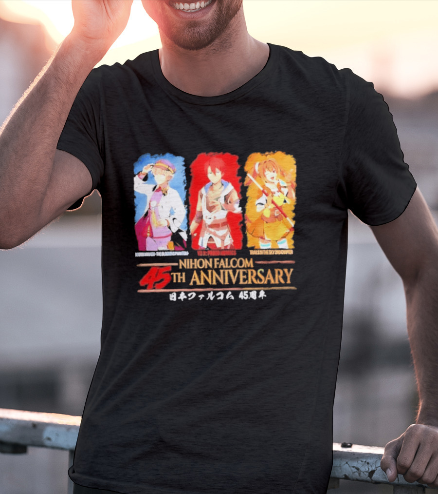 Nihon Falcom 45th Anniversary Characters Illustration In Japanese T-Shirt
