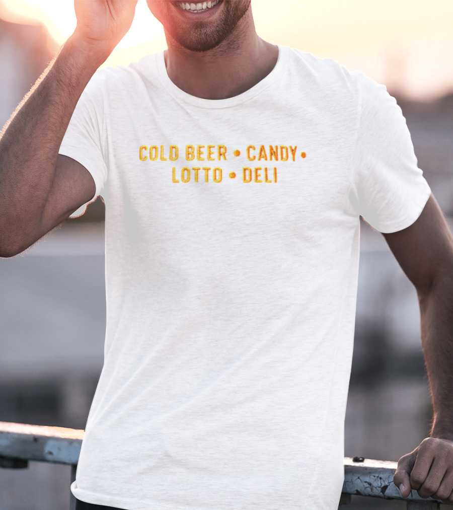 Cold Beer Candy Lotto Deli Retro Block Letters T-Shirt