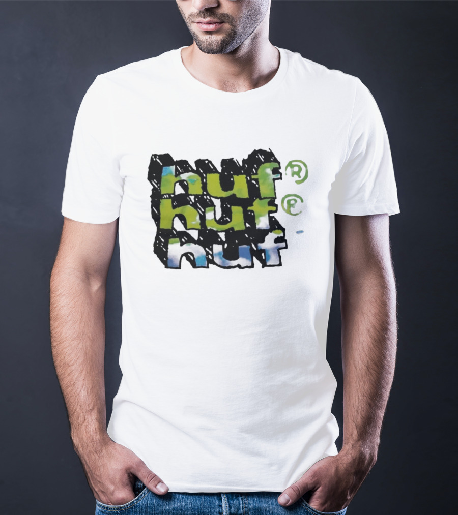 Huf Hand Stacked Triple Logo Green Blue Black T-Shirt