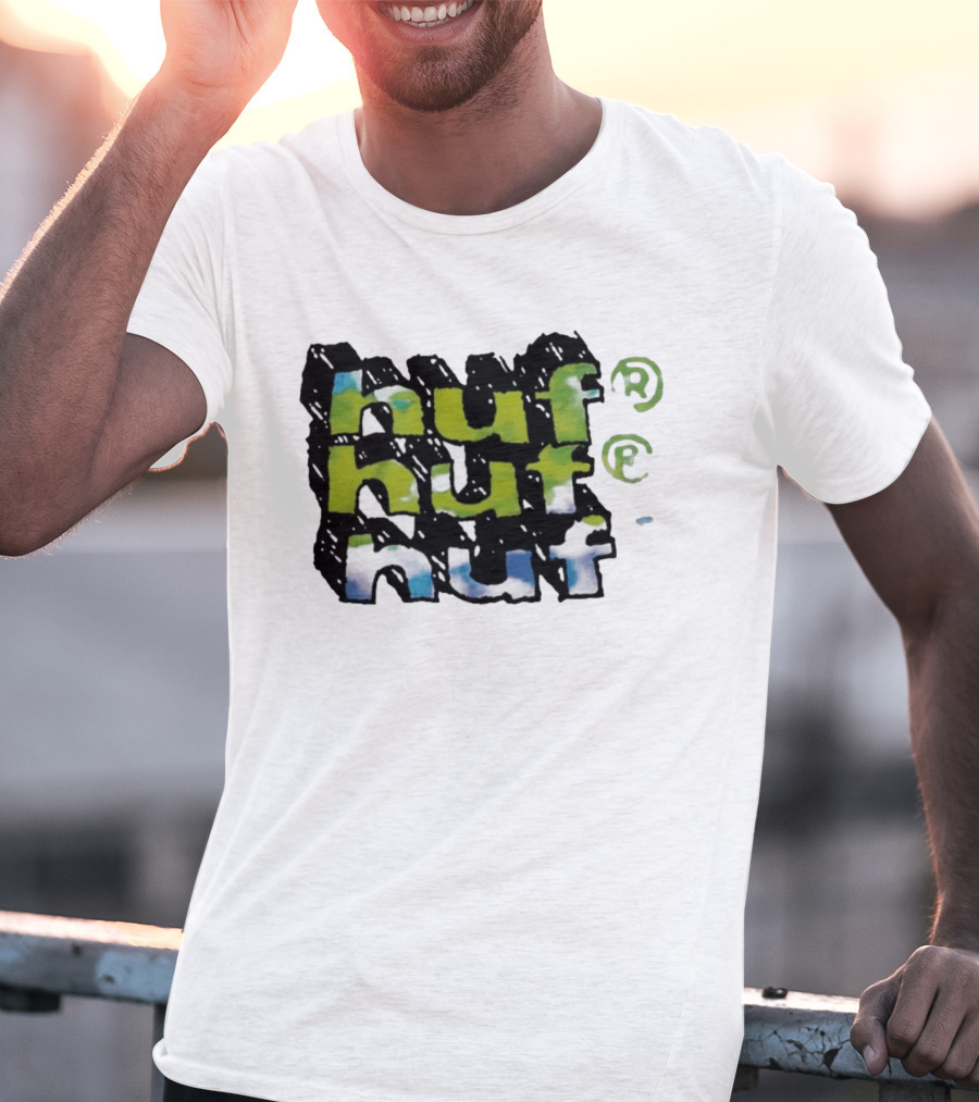 Huf Hand Stacked Triple Logo Green Blue Black T-Shirt
