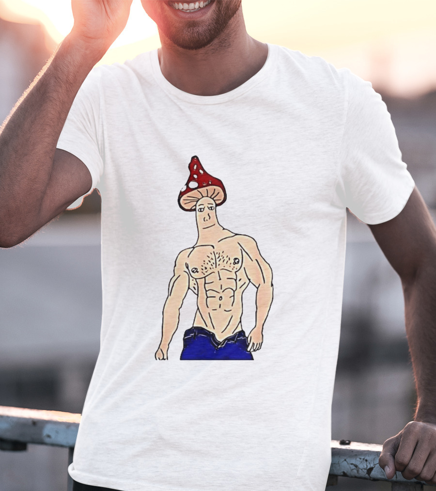 Wojak Shroomjak Buff Gym Meme Mushroom Head T-Shirt