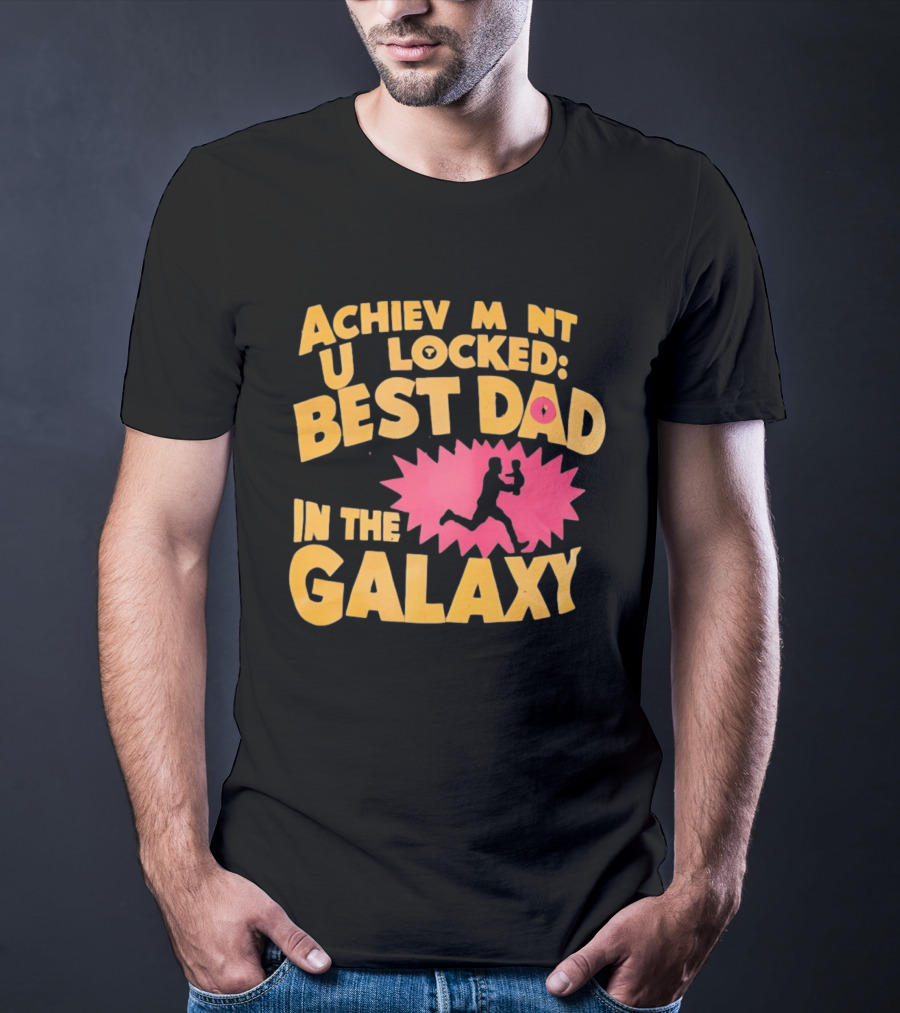 Achievement Unlocked Best Dad In The Galaxy Running With Child T-Shirt