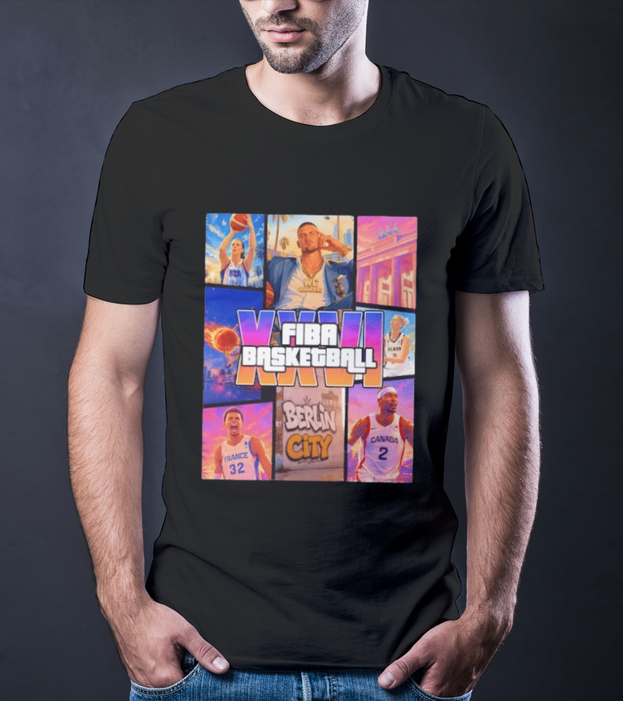 FIBA Basketball XXVII Berlin City Caitlin Clark USA Victor Wembanyama France Shai Gilgeous Alexander Canada T-Shirt