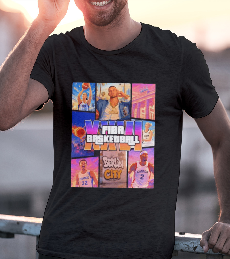 FIBA Basketball XXVII Berlin City Caitlin Clark USA Victor Wembanyama France Shai Gilgeous Alexander Canada T-Shirt